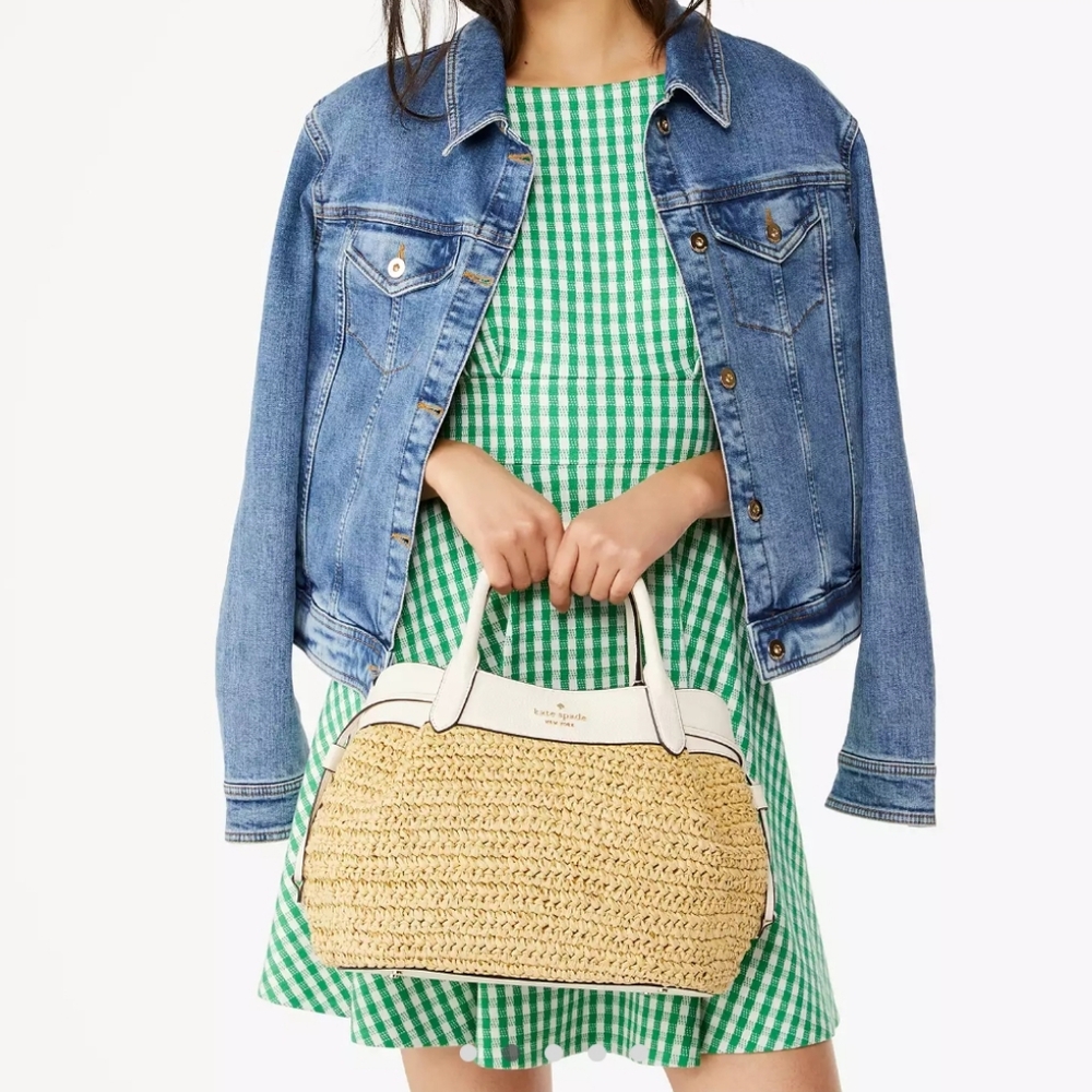 Kate Spade Dumpling Straw Large Satchel, Parchment Multi - Picture 2 of 8